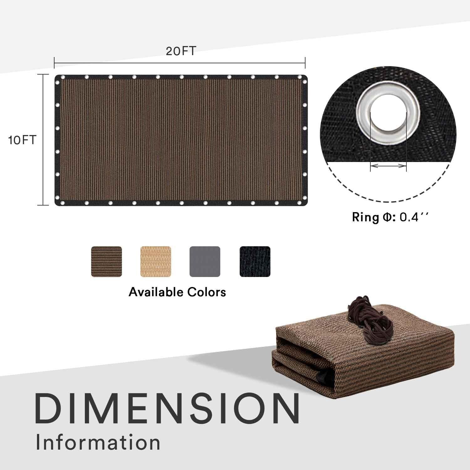 Reinforced Grommet Shade Cloth 10x20 FT - Mocha, Easy Setup & UV Shielding