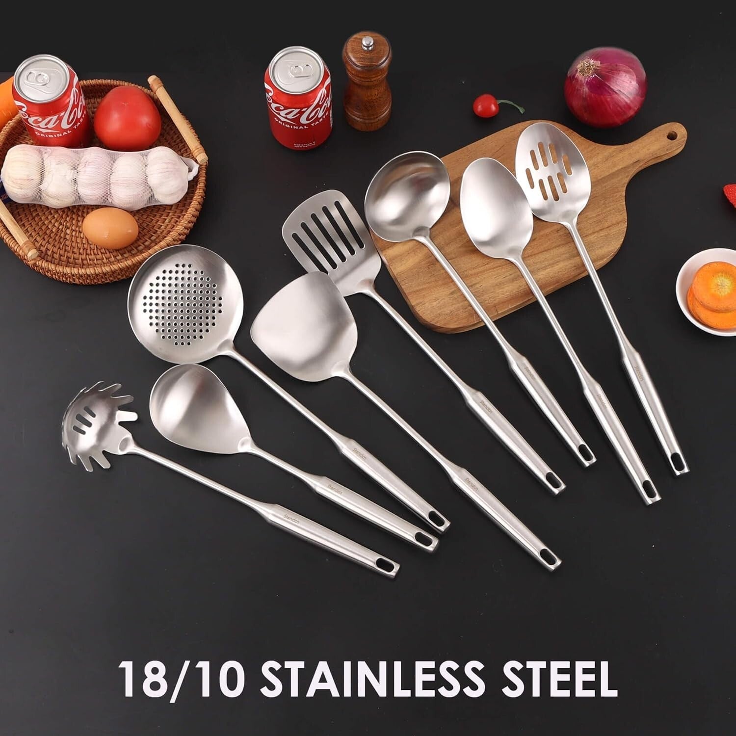 Versatile 15-Inch 8-Piece Cooking Utensils Set - Ergonomic Stainless Steel Tools