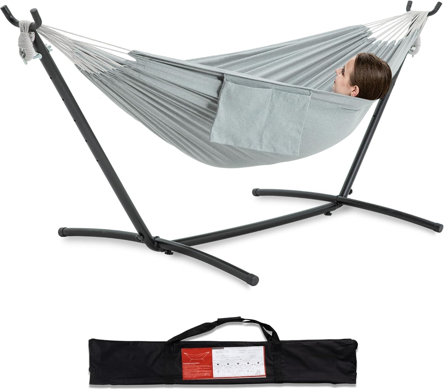Space-Saving Double Hammock with Easy-Care Steel Stand - Portable & Stylish