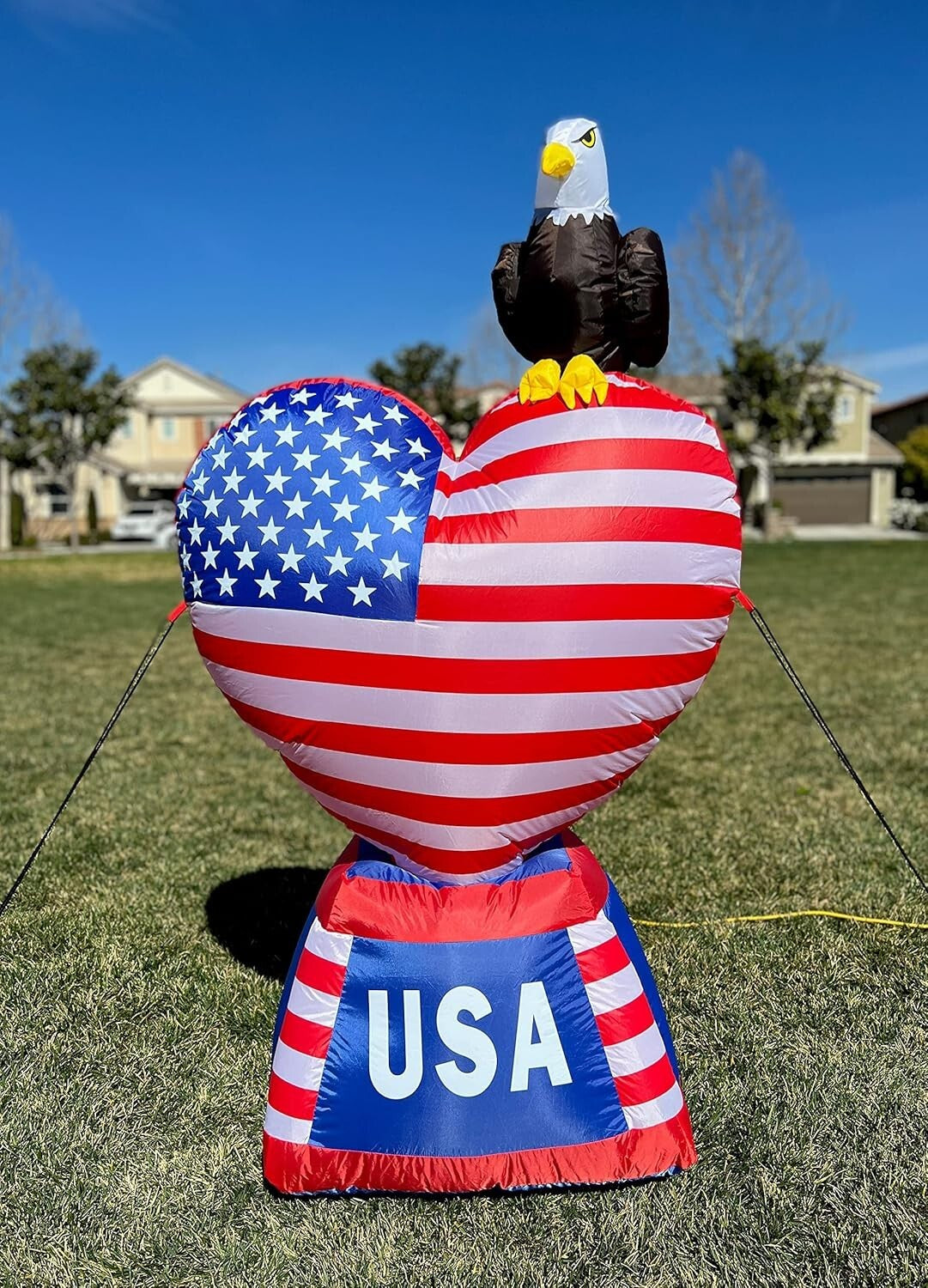 5ft Tall Inflatable American Heart - LED Illuminated Independence Day Ornament