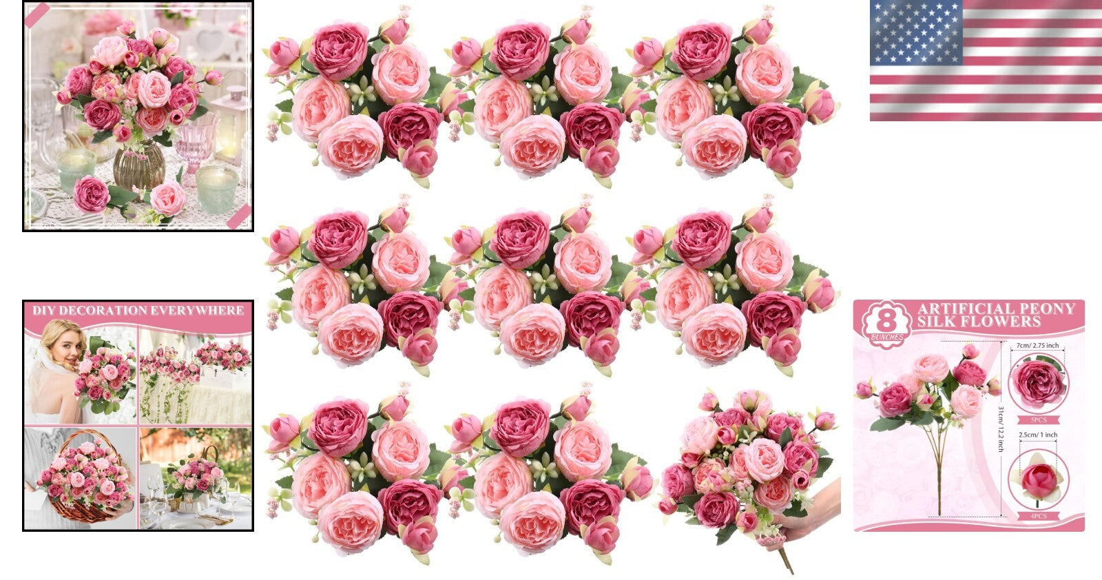 Delicate Pink & Dark Pink Artificial Peonies - Spring Wedding Centerpieces