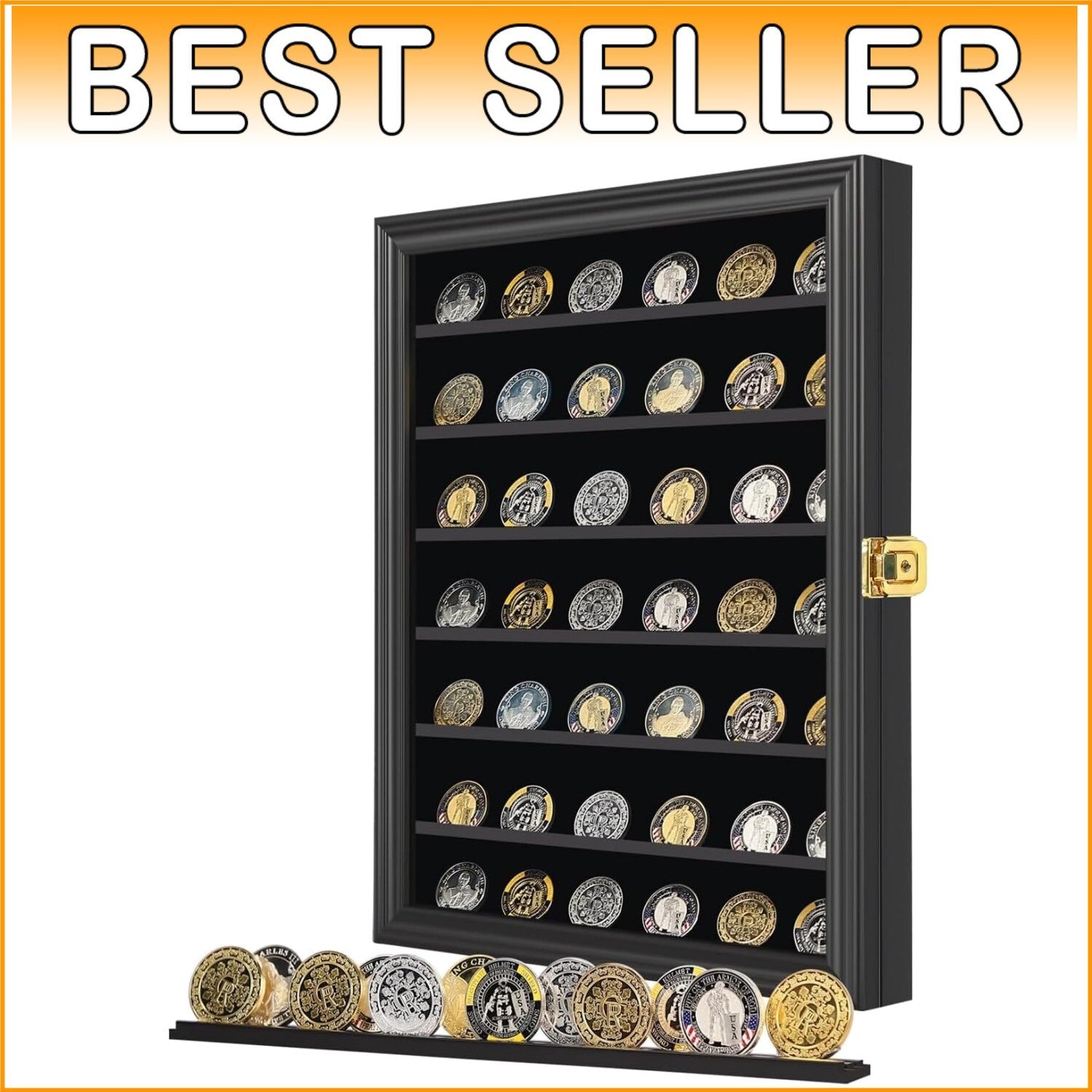 Elegant Wall-Mountable Display Cabinet for Military Coins & Collectibles - Black