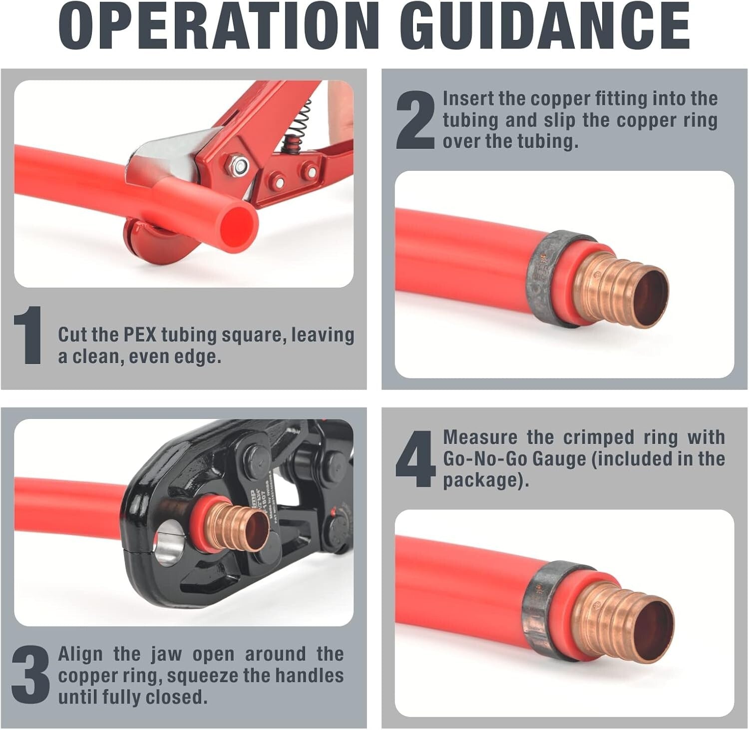 Ergonomic Hand-Powered Combo PEX Crimping Tool for 1/2 & 3/4-Inch Copper Rings