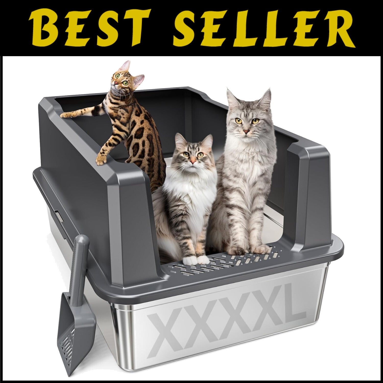 Extra Large Litter Box for Cats - Durable Stainless Steel with Anti-Leak Design