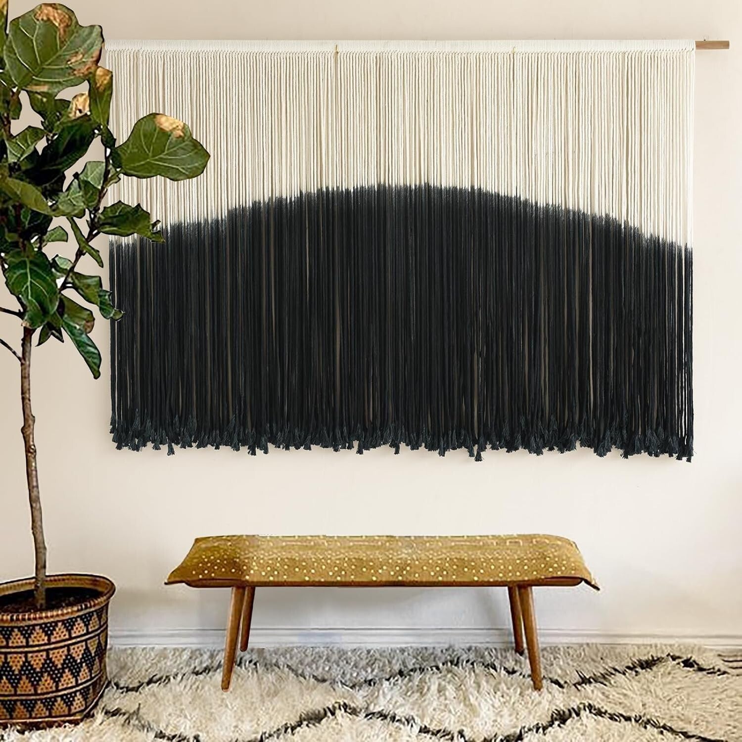 Large Bohemian Tie-Dye Macrame Wall Hanging, 57''W*35''L - Eco-Friendly Art