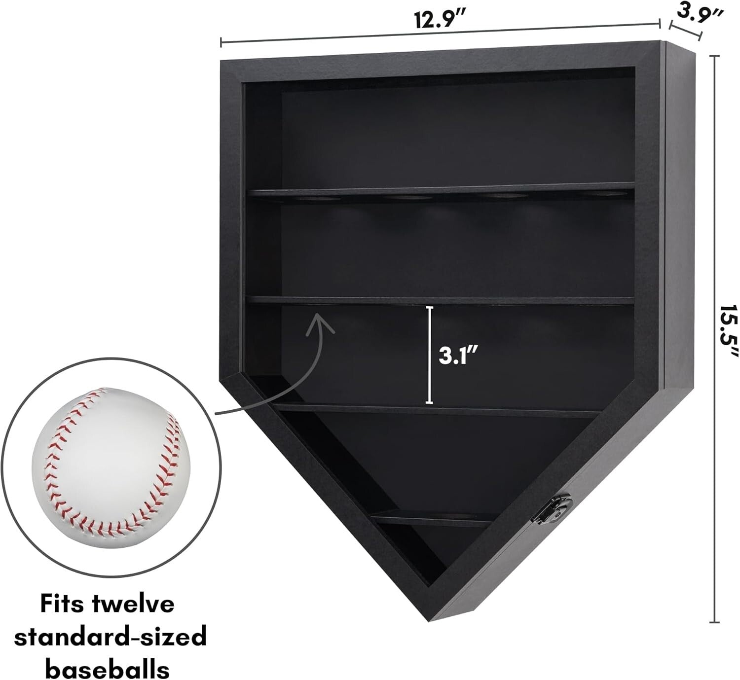 Premium 12-Ball Baseball Display Case with Polished Plexiglass - Black Finish