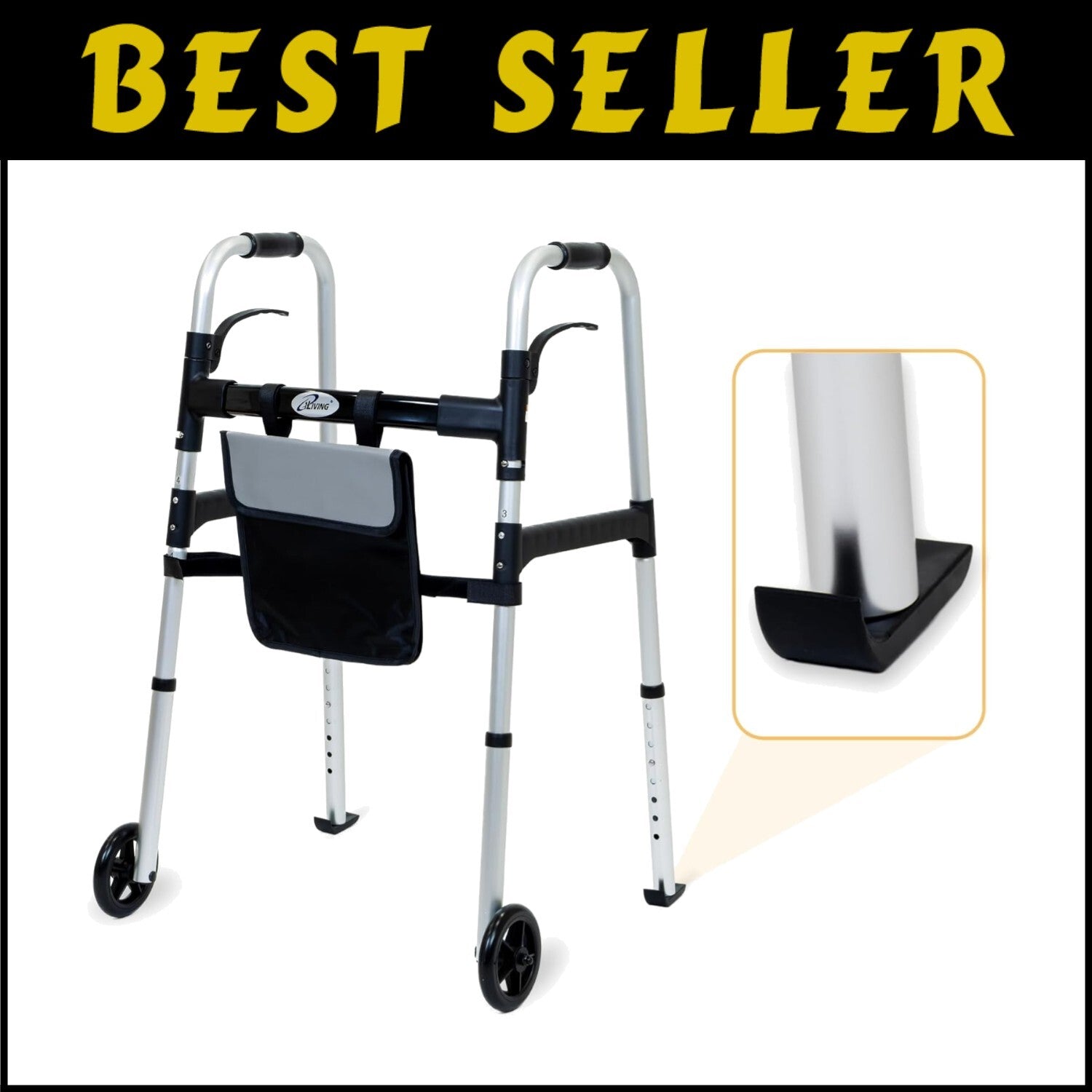 Lightweight Mobility Walker with Glide Skis and Storage Basket - Silver Design