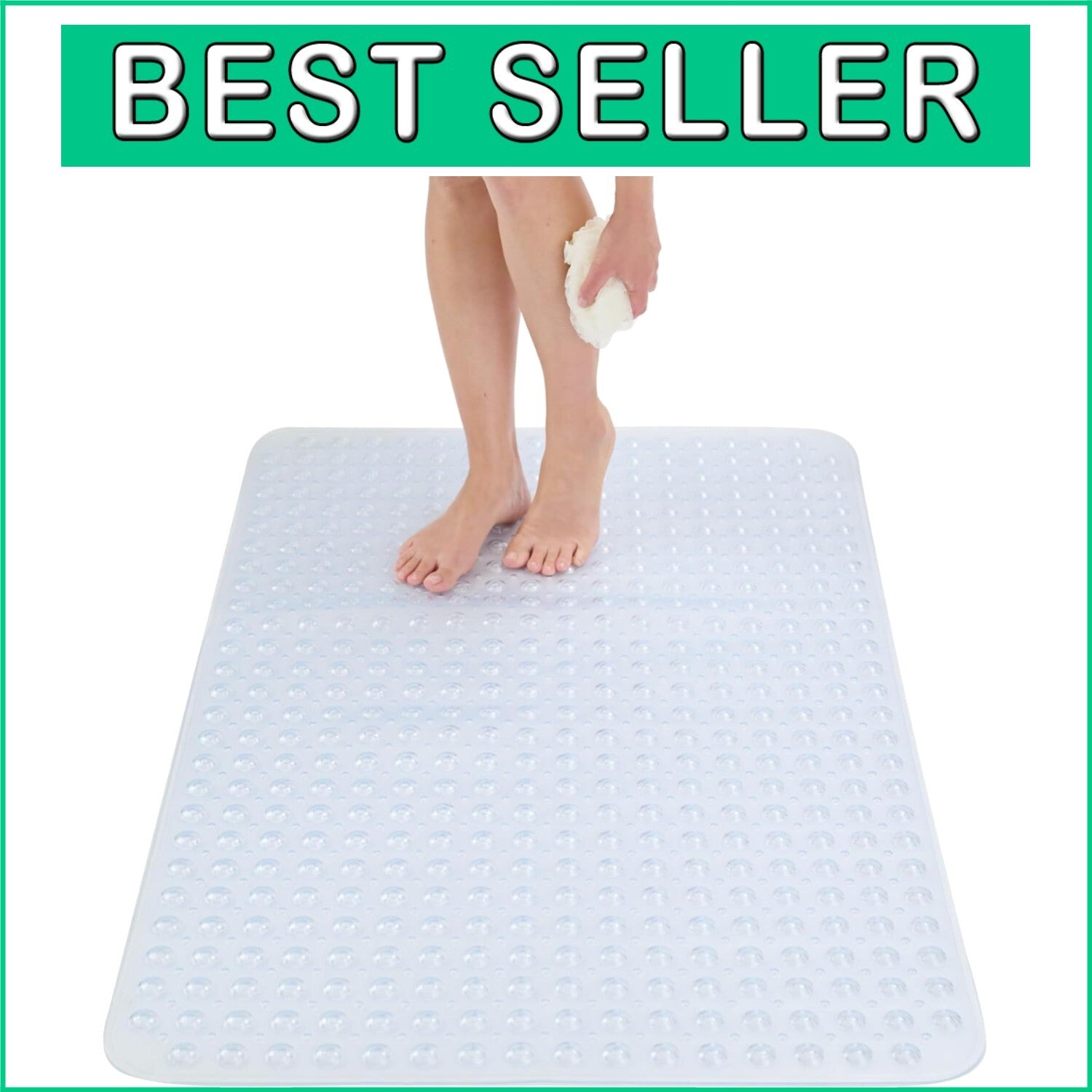 Clear XL Shower Mat with Secure Suction Cups - 47x32 Inch Safety Essential