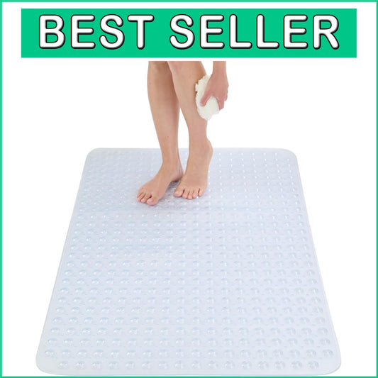 Clear XL Shower Mat with Secure Suction Cups - 47x32 Inch Safety Essential