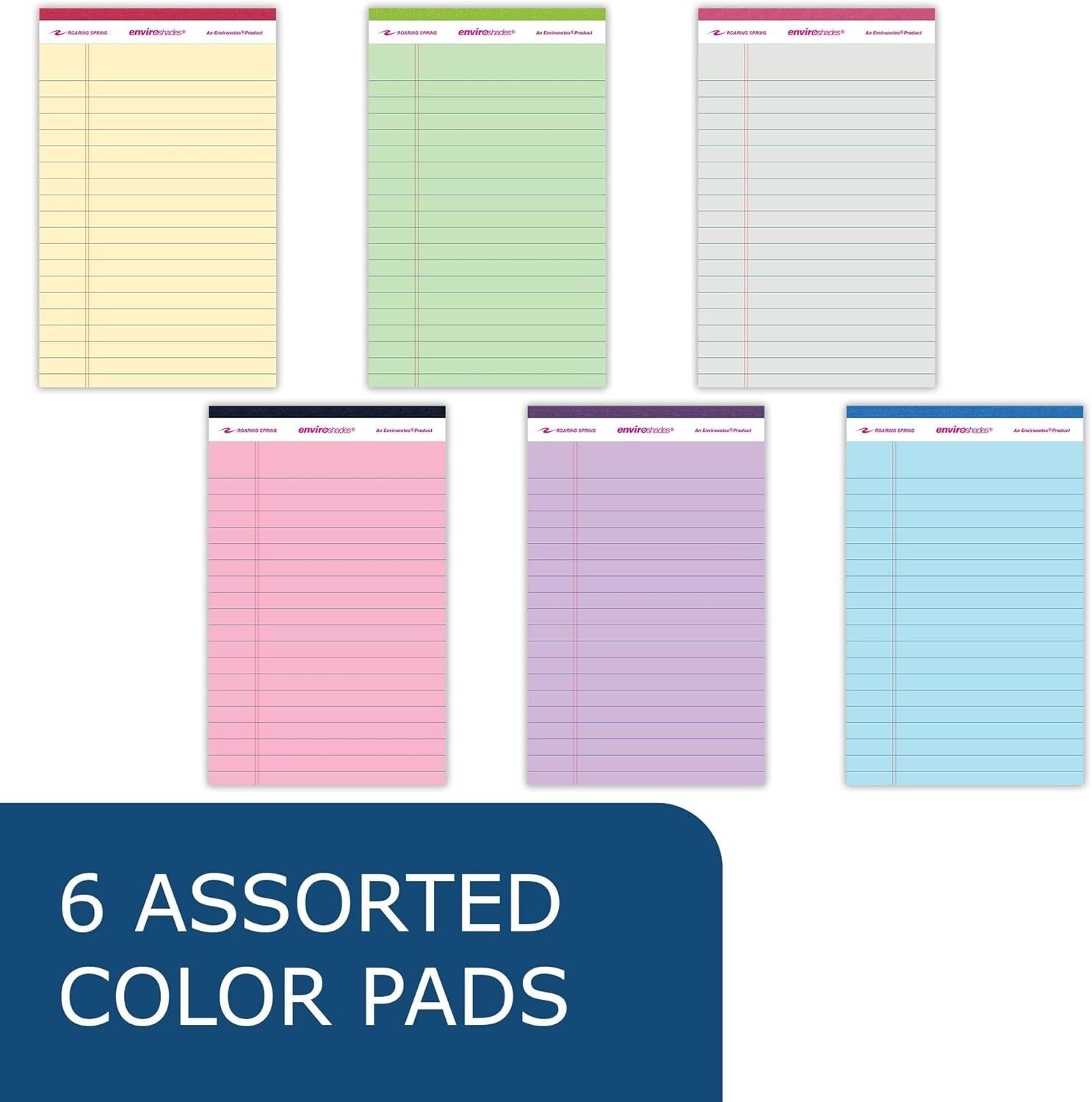 Eco-Friendly Mini Recycled Legal Writing Pads 5"x8" - Pack of 72 Pastel Colors