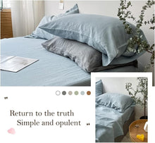 Load image into Gallery viewer, Luxurious 100% Pure Flax Linen Bed Sheet Set in Dusty Blue - Queen Size 4-Pcs