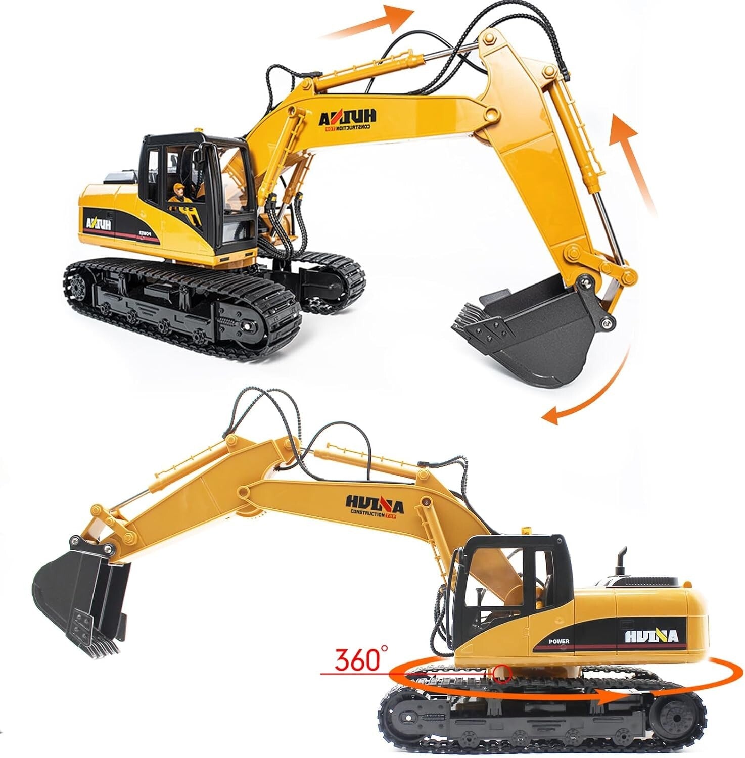 15 Channel Remote Control Excavator Toy - Full Function Digger with Metal Shovel