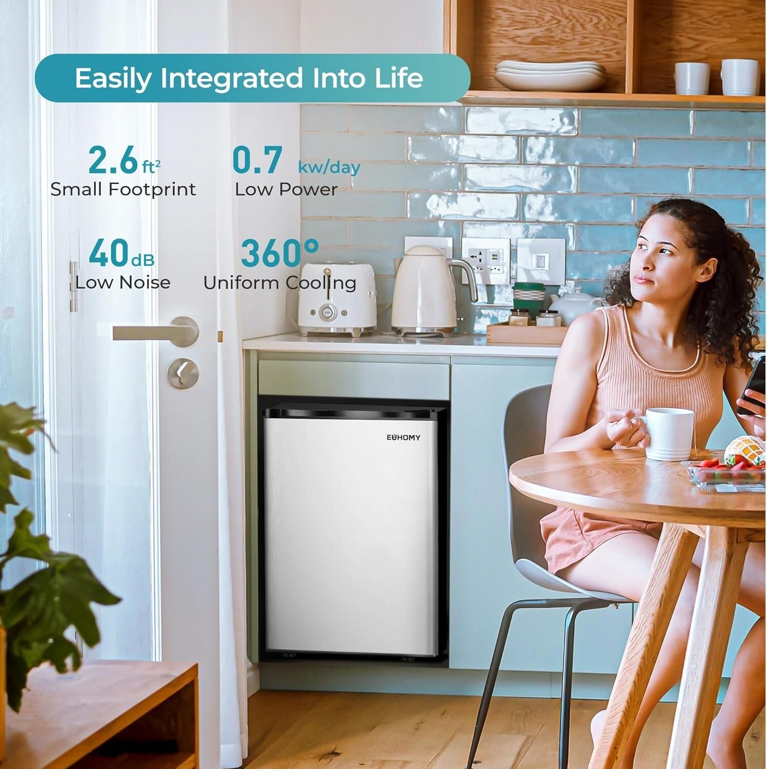 Energy-Saving Compact Freezer with Reversible Door - Ideal for Homes & Offices