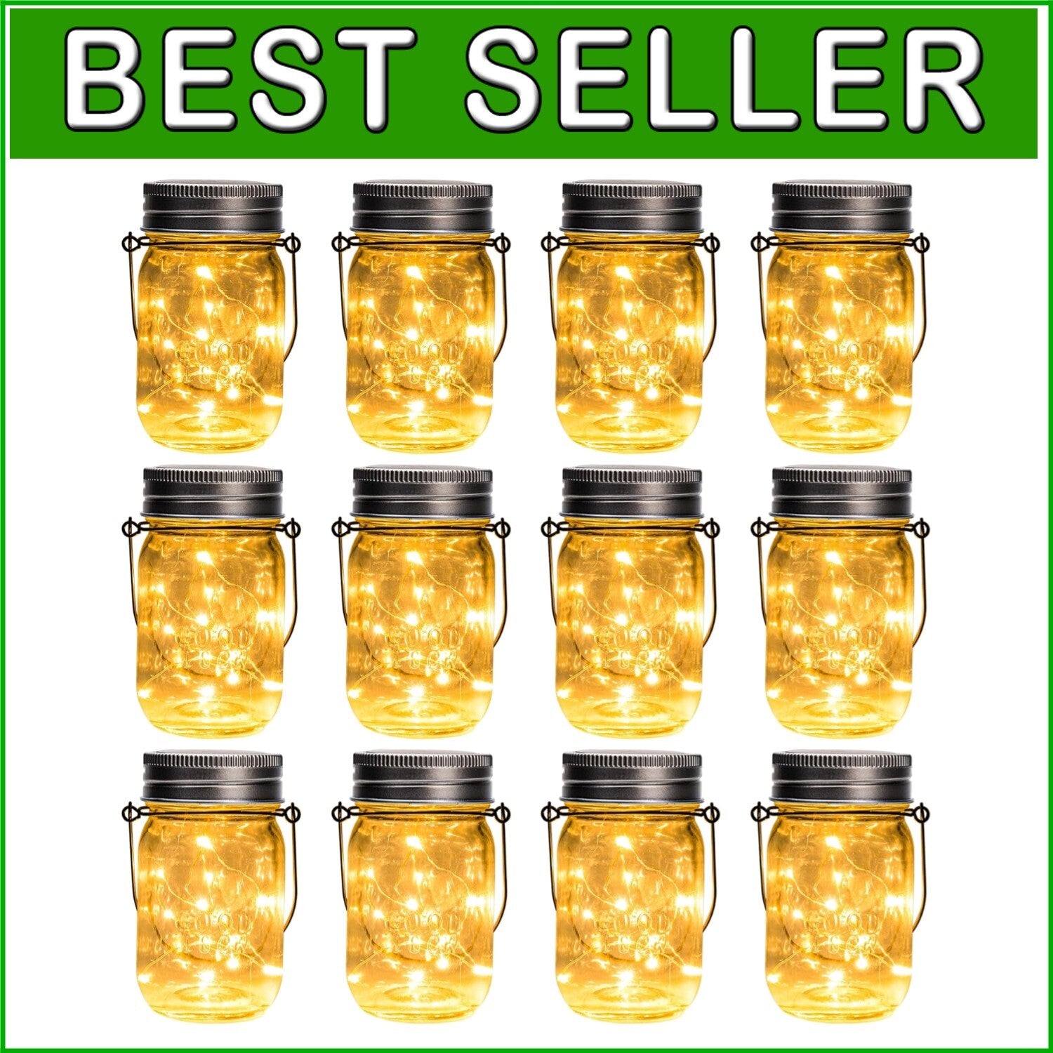 Eco-Friendly Solar-Powered Mason Jar Fairy Lights - 12 Waterproof Outdoor Decor