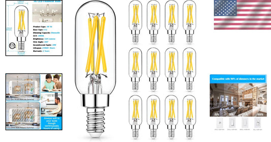 12 Pack Dimmable T6 LED E12 Bulbs - 4W (40W Equivalent) Clear 4000K Lighting