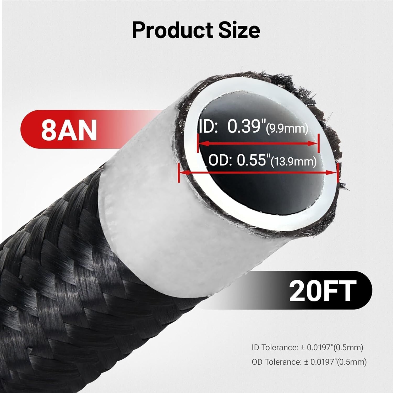 20FT 8AN PTFE Fuel Line - Black Nylon Braided Hose for Automotive Use