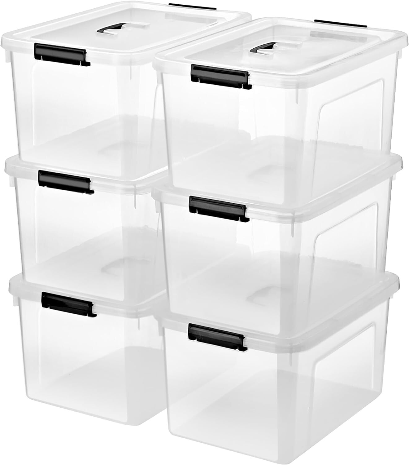 Durable 6-Pack 19 Quart Transparent Storage Bins with Handles for Easy Access