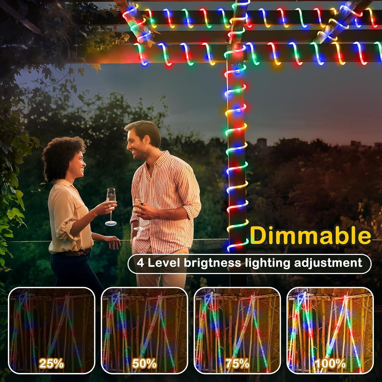 Versatile 1200 LED Flexible Rope Lights with 8 Modes for Indoor/Outdoor Use