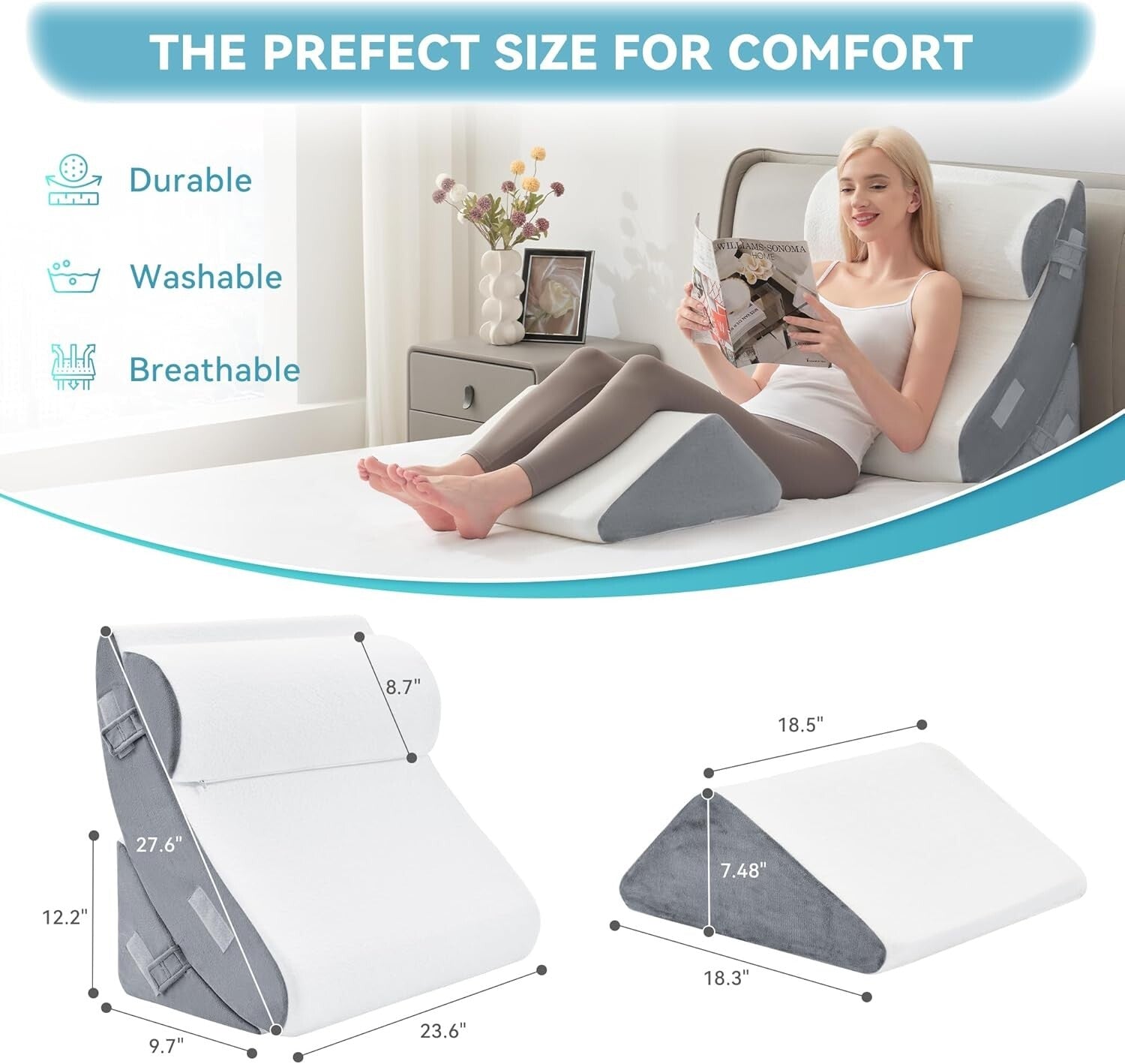 4-Piece Orthopedic Wedge Pillow Set - Memory Foam for Comfort & Recovery