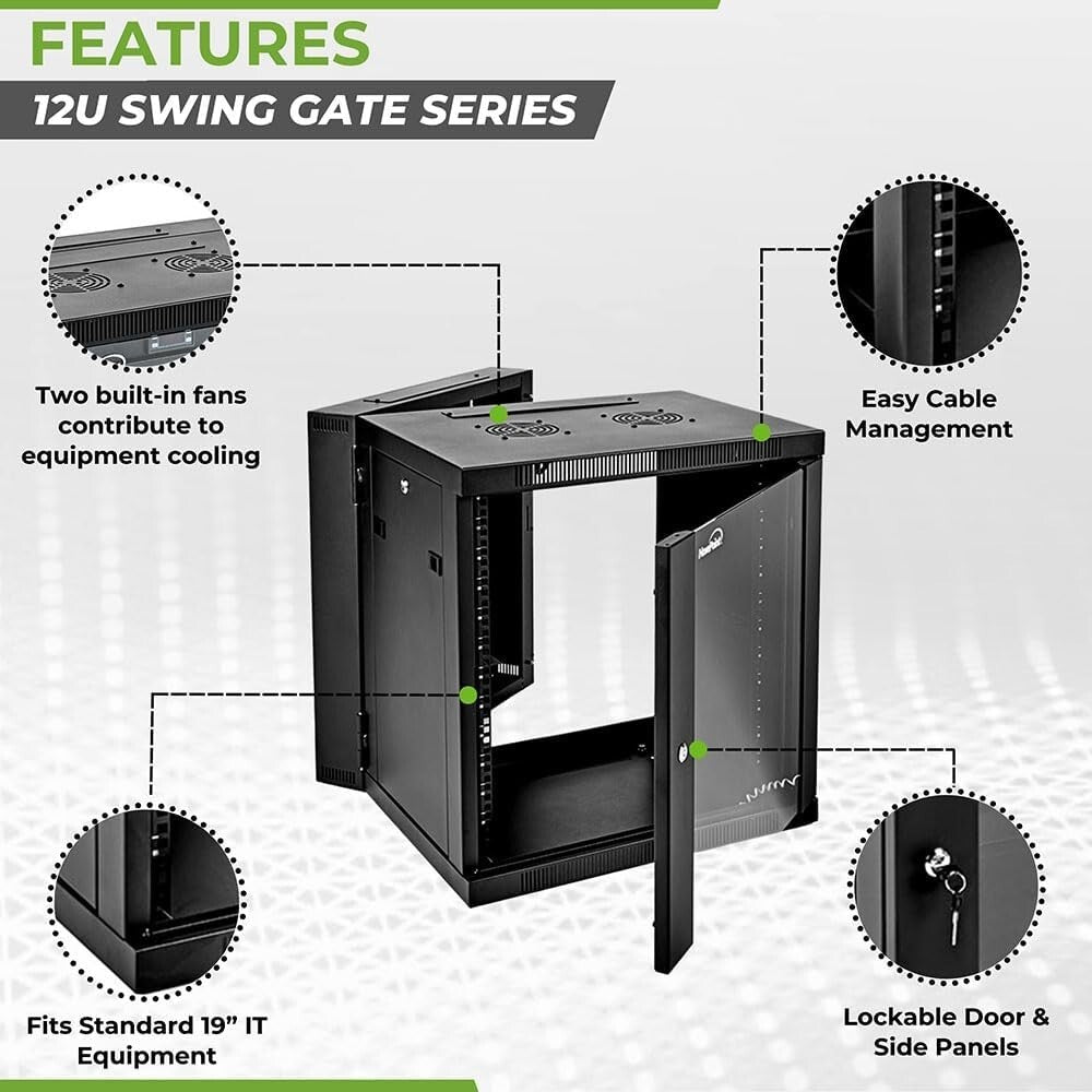 12U Server Cabinet with Locking Glass Door - Durable & Space Efficient Design
