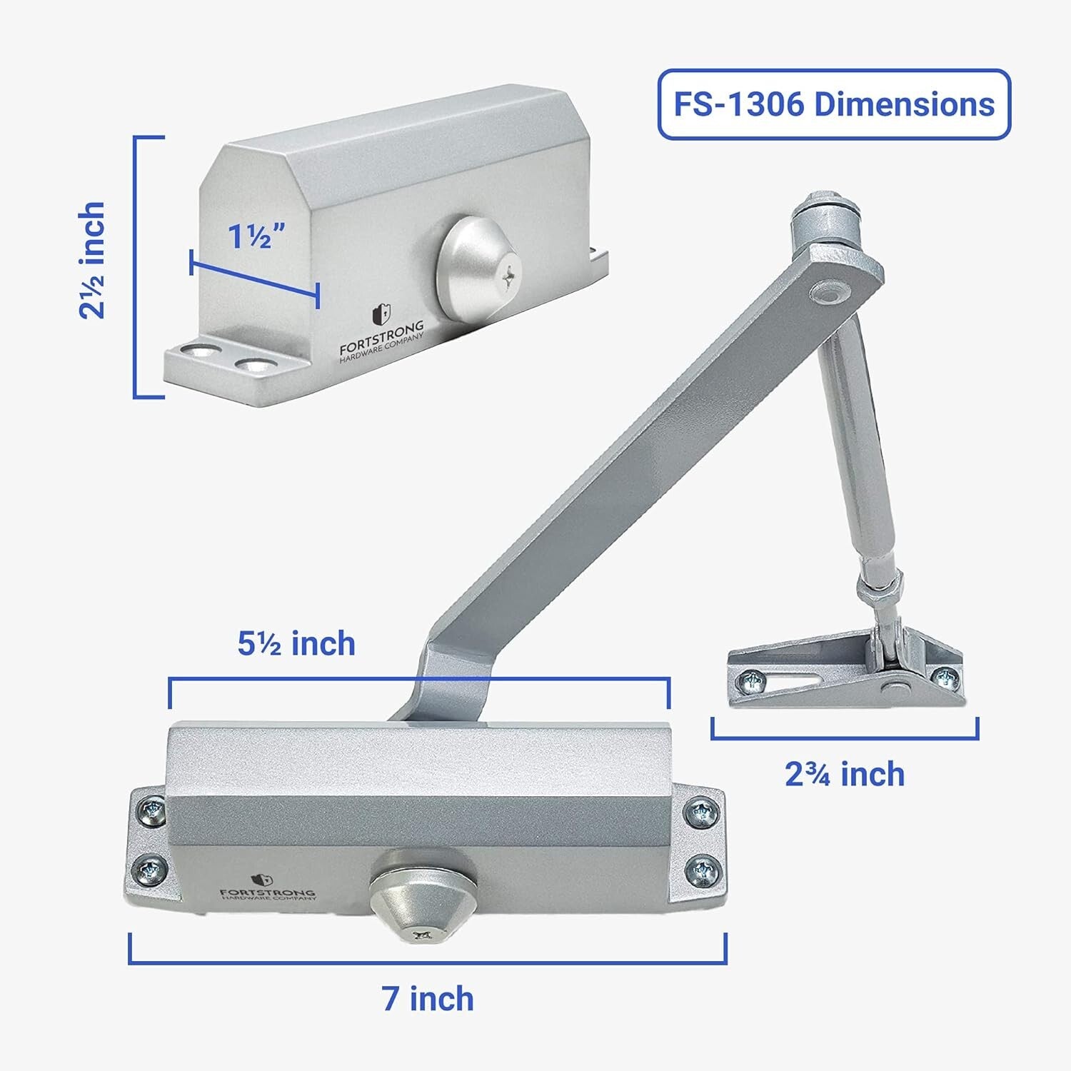 Adjustable Silver Hydraulic Door Closer - UL Certified for Home or Business