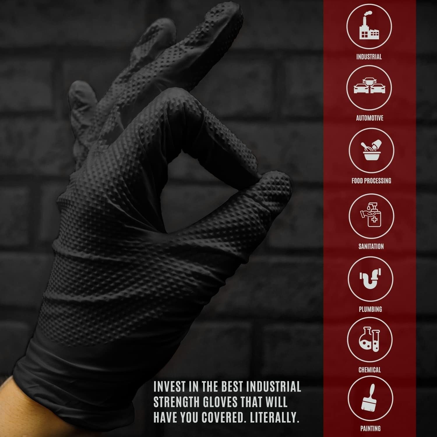 Black Disposable Nitrile Gloves - 8 Mil Thick, Latex-Free & Chemical Resistant