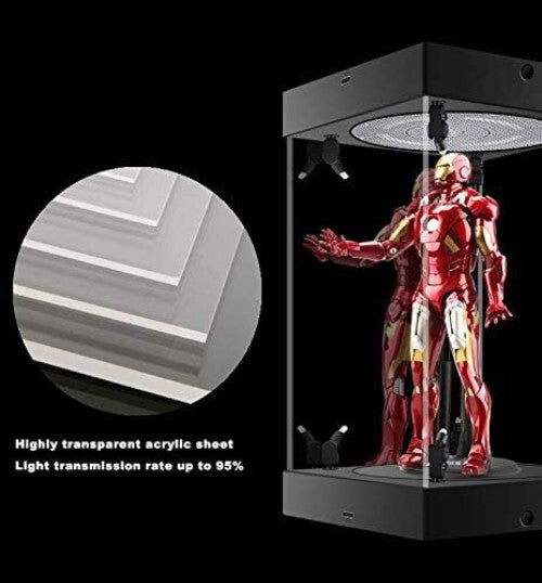Acrylic Action Figure Display Case with Adjustable LED Lights and Rotating Base