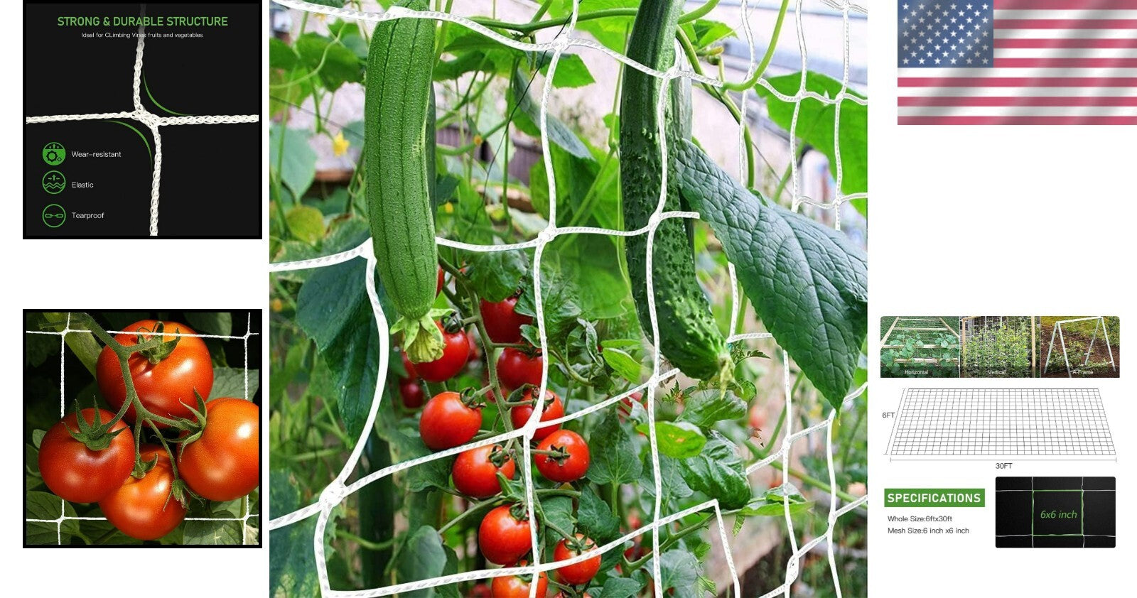 Easy-Install Trellis Netting for Indoor/Outdoor Climbing Plants – 4 Pack, 6'x30'