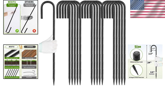 Durable Black Coated Rebar Stakes - 24" Length for Tents & More - 16 Pack