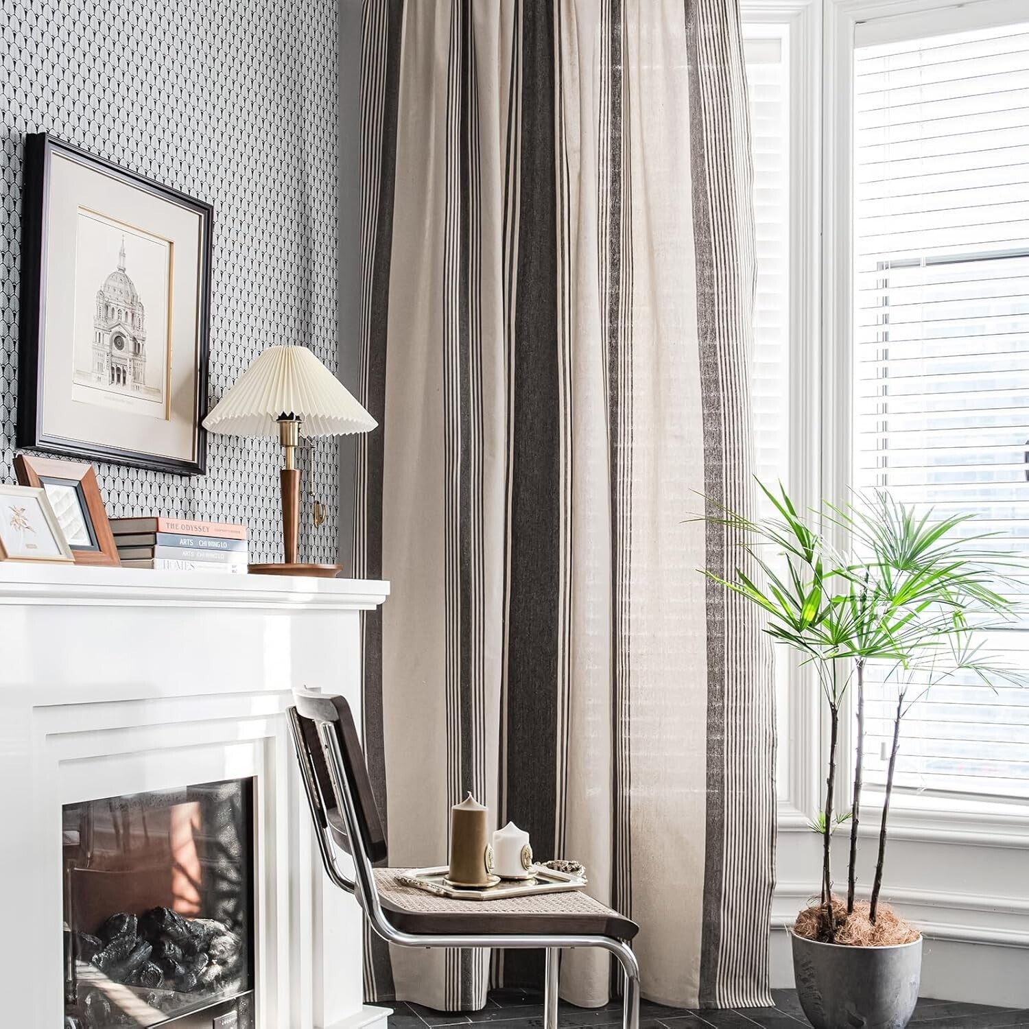 Semi Sheer Stripe Window Curtains for Living Room - Farmhouse Style 2 Panel Set