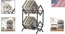 Load image into Gallery viewer, Stylish 2-Tier Vinyl Record Storage Rack for 200 Albums - Matte Black Finish