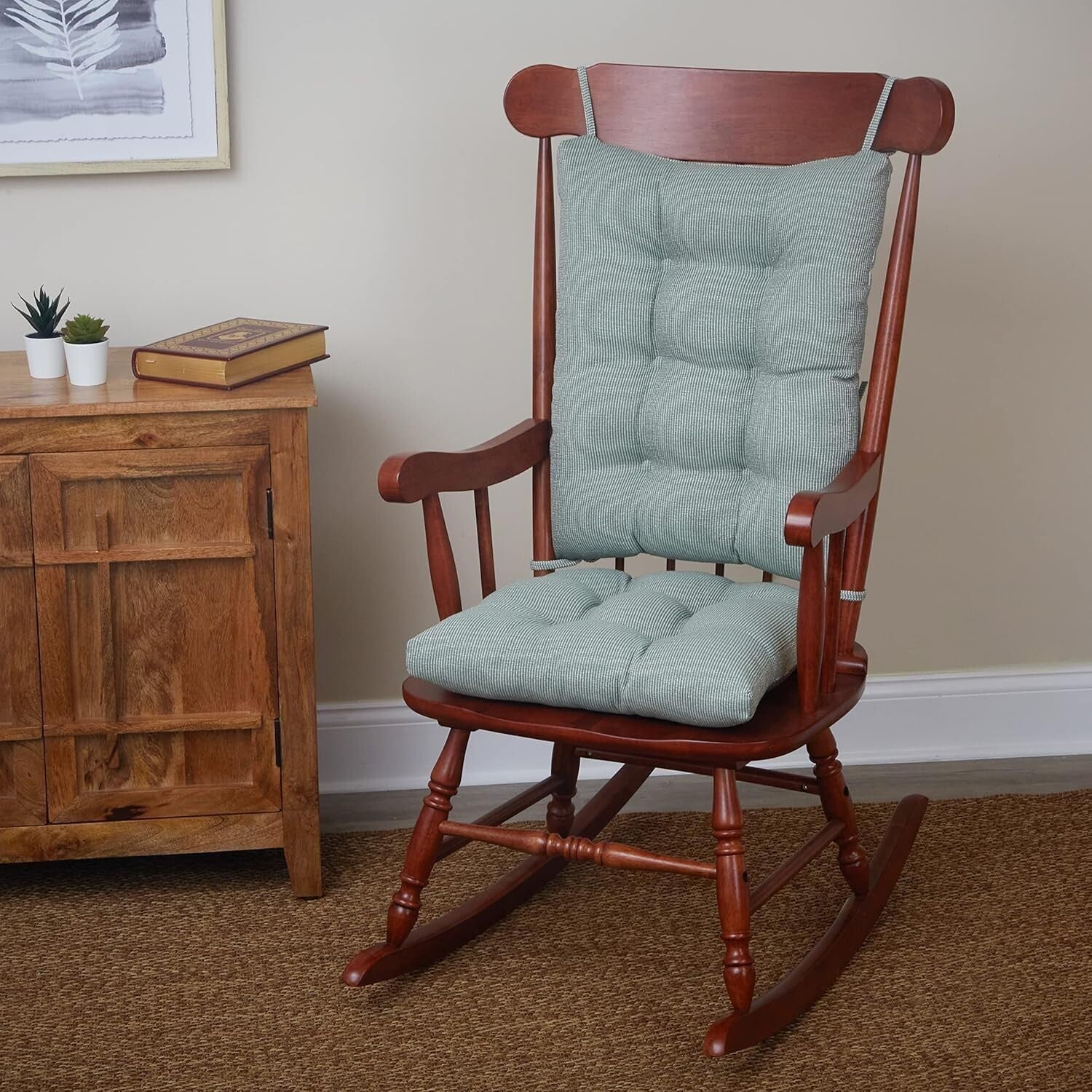 2-Piece Celadon Rocking Chair Cushion Set - Soft Comfort with Anti-Slip Design