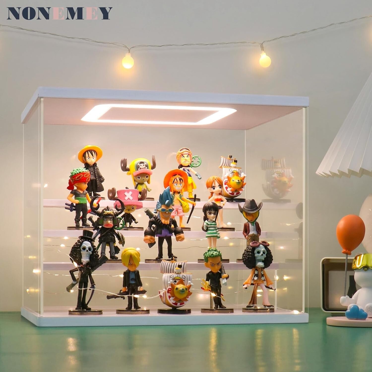 Clear Acrylic Display Case Stand with LED Lighting - Elegant 4-Tier Organizer