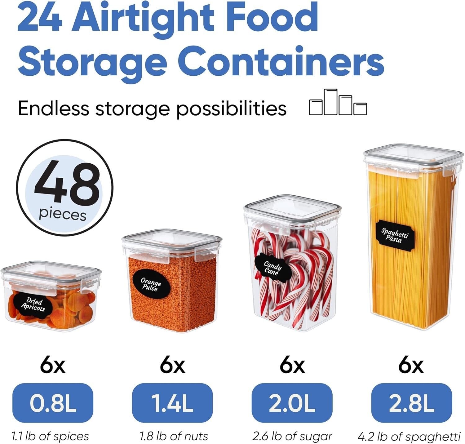 Eco-Friendly 24-Piece BPA-Free Storage Containers with Labels & Measuring Spoon