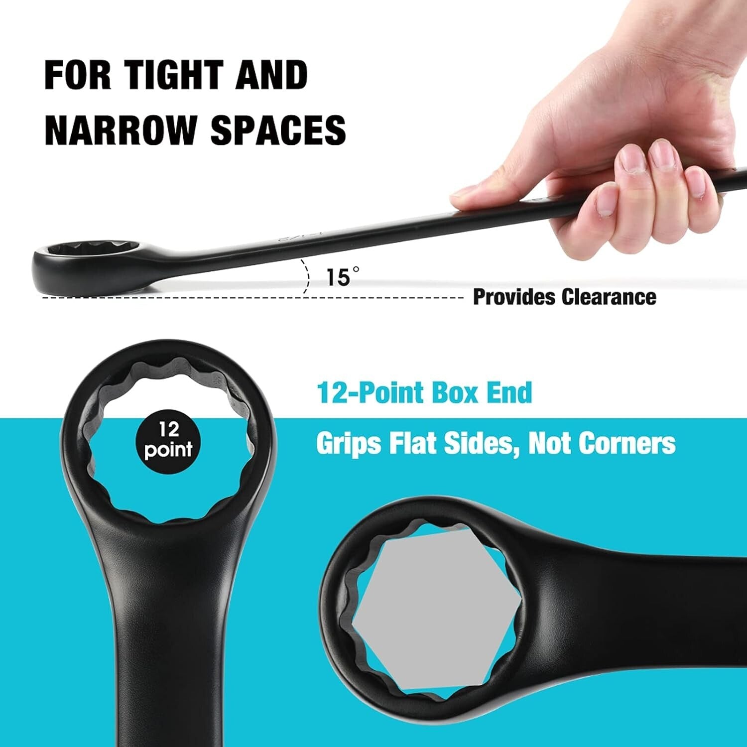 Durable Black Electrophoretic Wrench Set - 6 Jumbo Sizes, Easy Storage Pouch