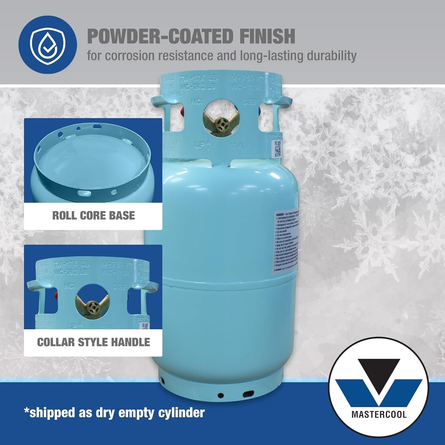 Blue Powder Coated Refrigerant Recovery Cylinder - 30 lb with 1/2" ACME Fittings