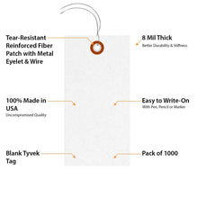 Load image into Gallery viewer, 1000 White Shipping Tags with Pre-Attached Wires - Durable Tyvek, Rectangular