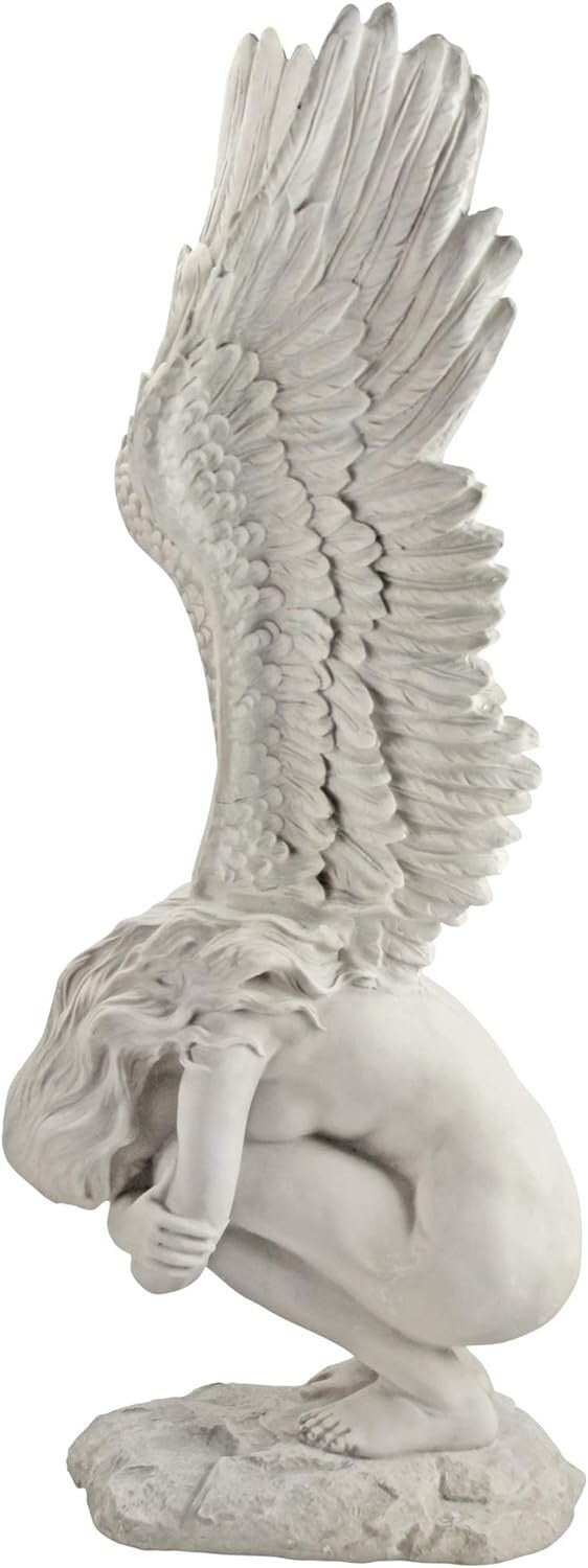 Antique Stone Finish Angel Statuary - 30 Inch Remembrance for Gardens and Homes