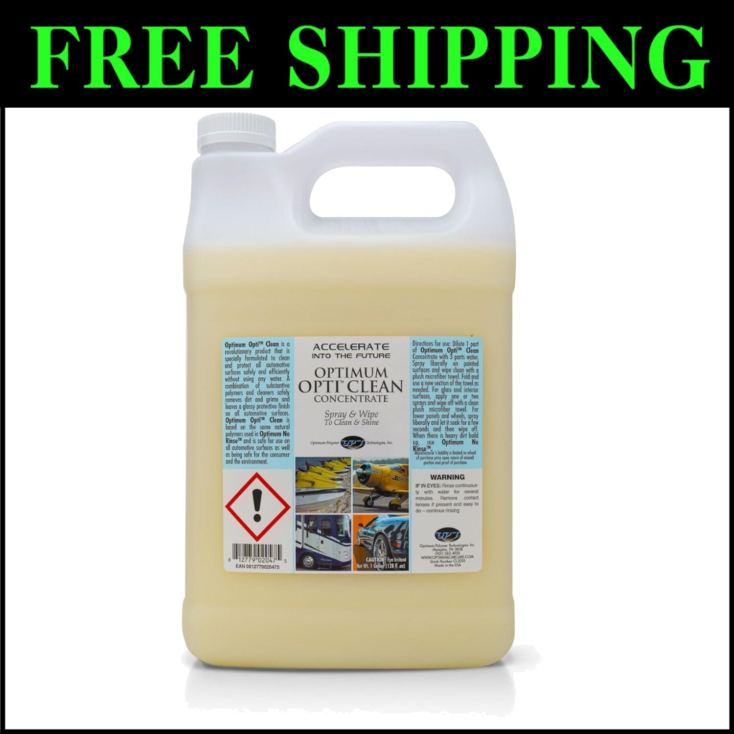 Eco-Friendly 1 Gallon Optimum Waterless Car Wash Spray - Clean & Protect in One