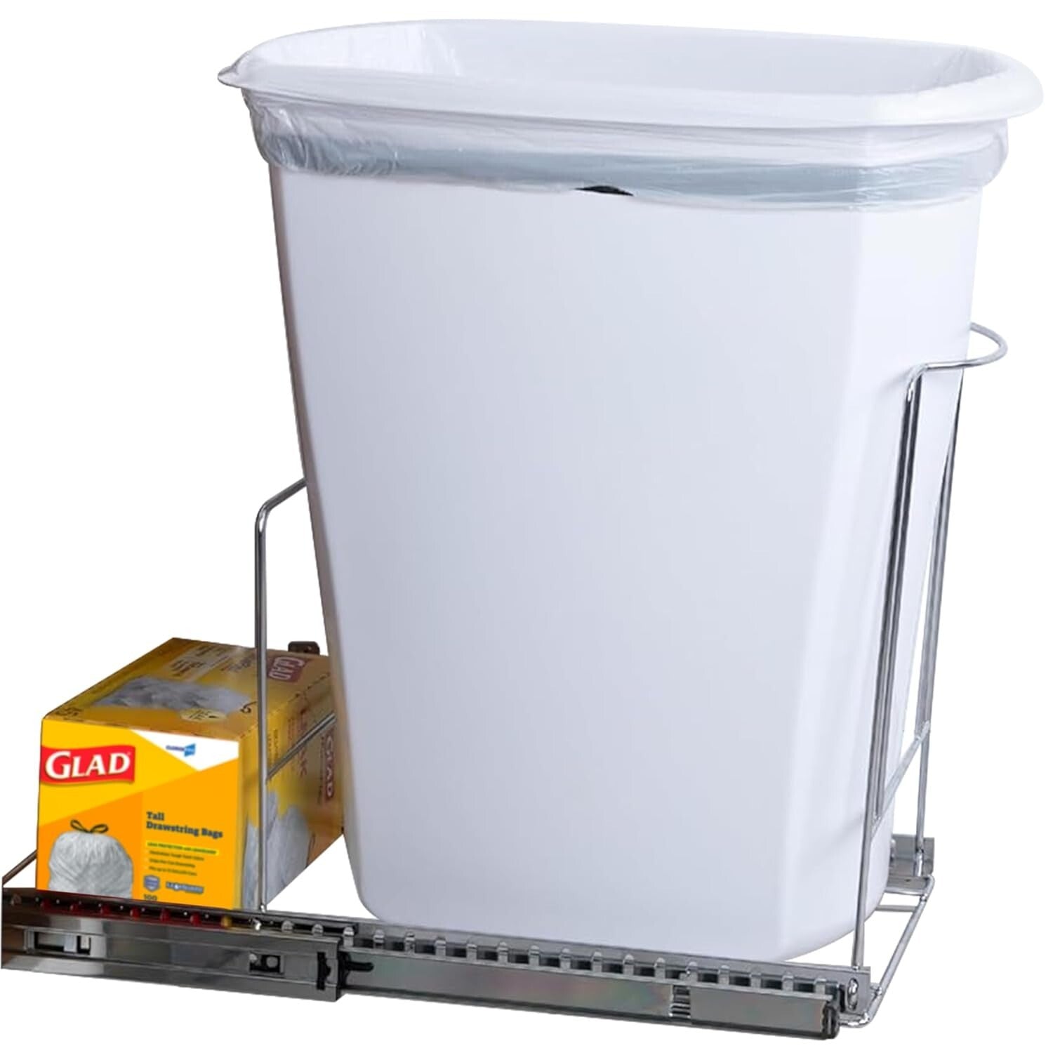 Chrome-Finished Under Cabinet Trash Bin Drawer - Easy Installation & Capacity