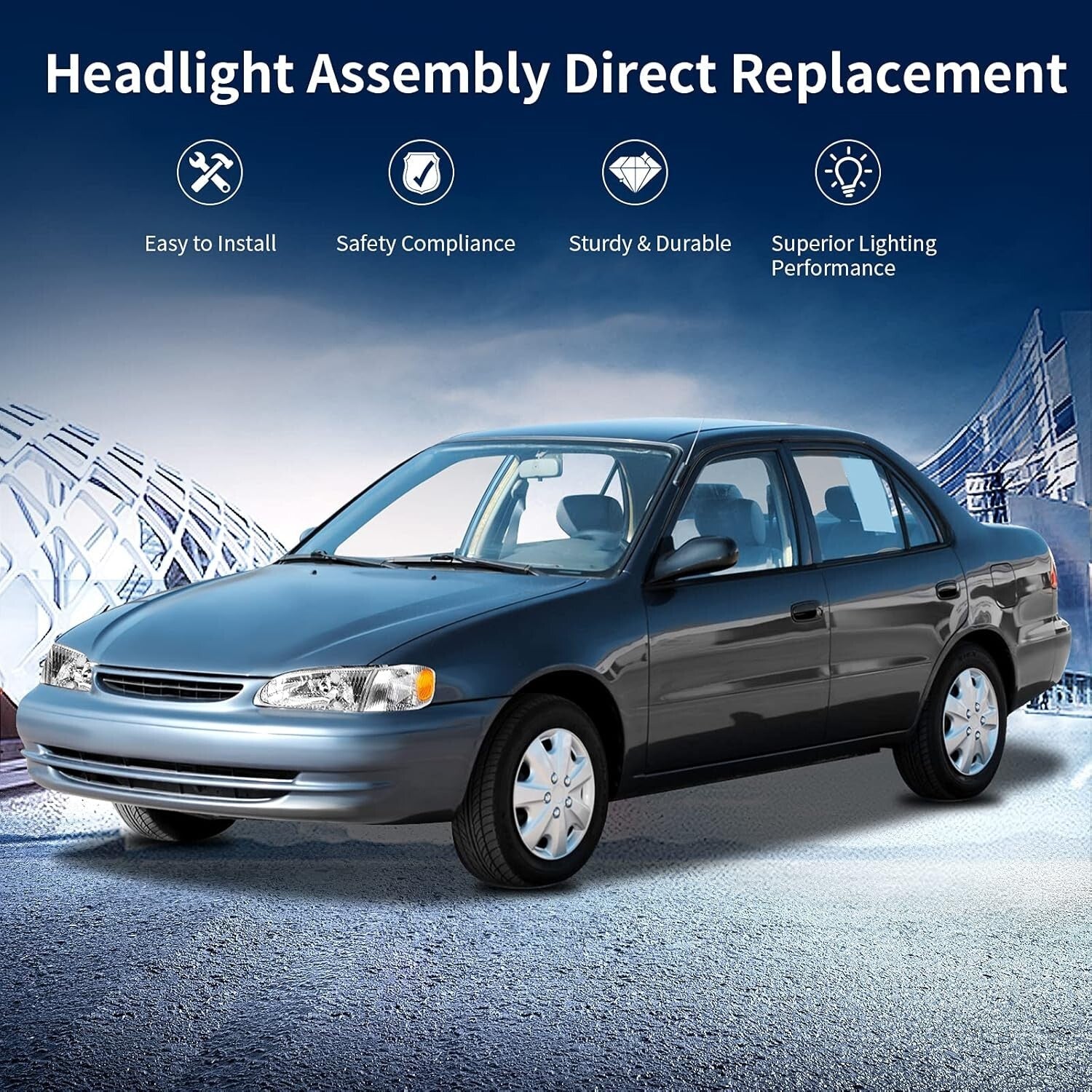 Direct Fit Headlights for 1998-2000 Corolla - Clear Polycarbonate Lens Included