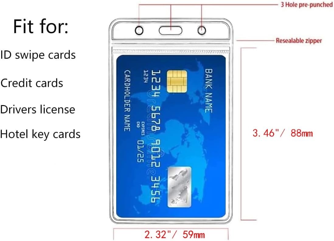 Vertical Clear ID Card Holders - Waterproof with Resealable Zipper - 400 Pcs