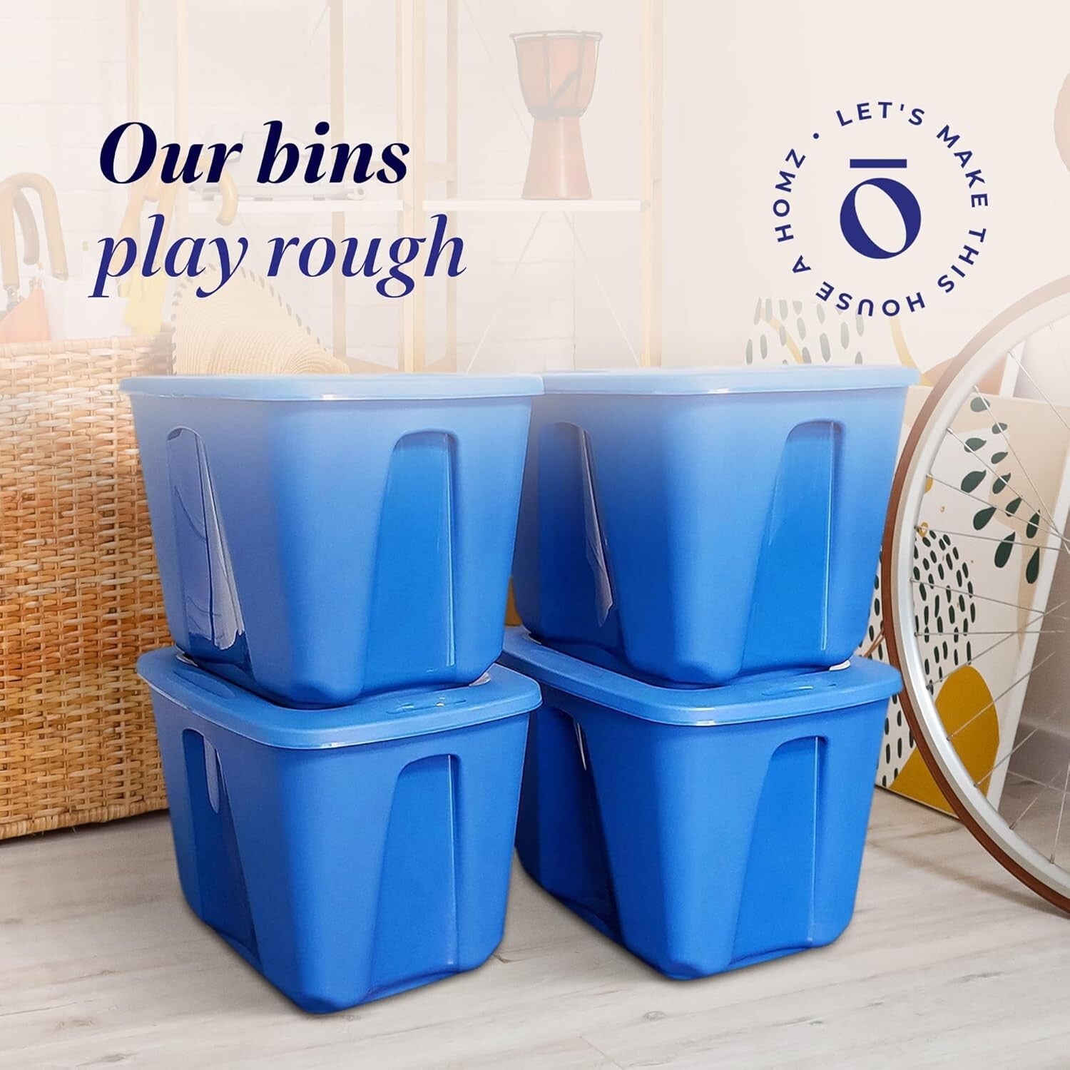 4-Pack Heavy Duty 18 Gallon Plastic Storage Bins - Durable & Water-Resistant