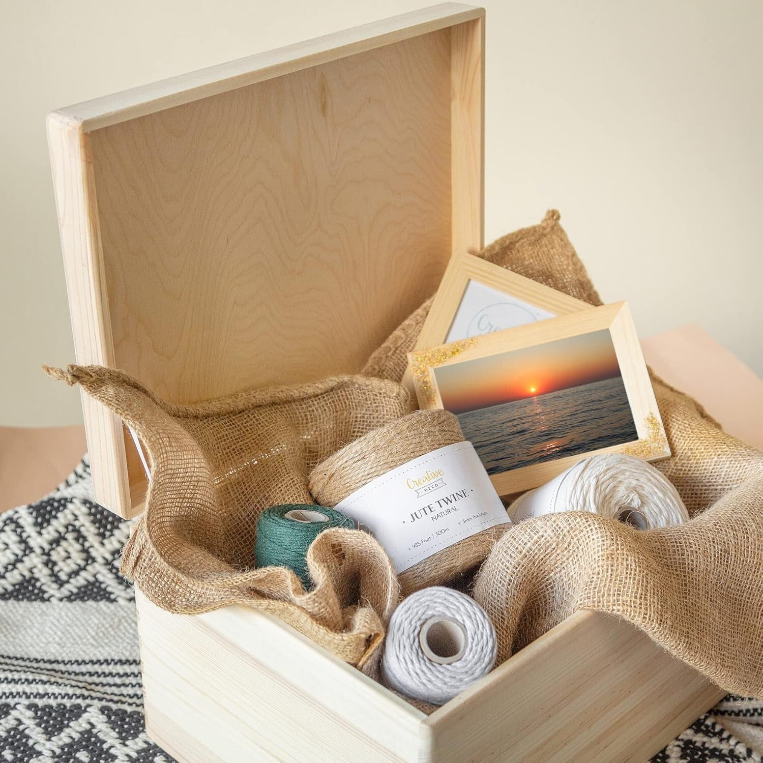 Spacious Hinged Lid Wooden Storage Box - Ideal for Crafts & Toys 15.8x11.8