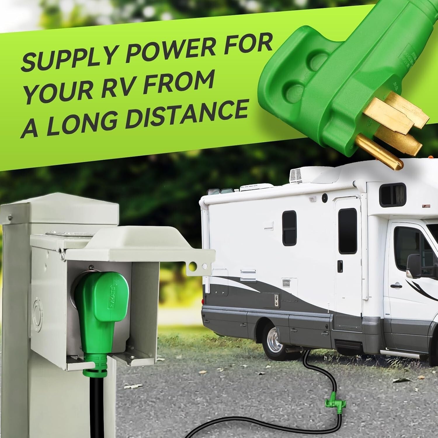 Flexible 50 Amp RV/EV Extension Cord with LED Power Indicator & Strap – 15 Ft