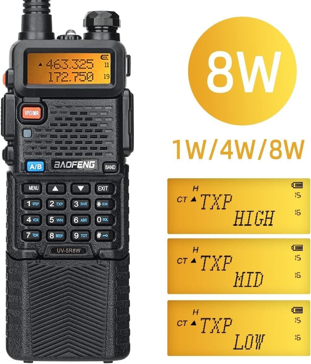 High Power UV-5R Handheld Radio: 8W Transmission, USB Charging + Earpiece Bundle