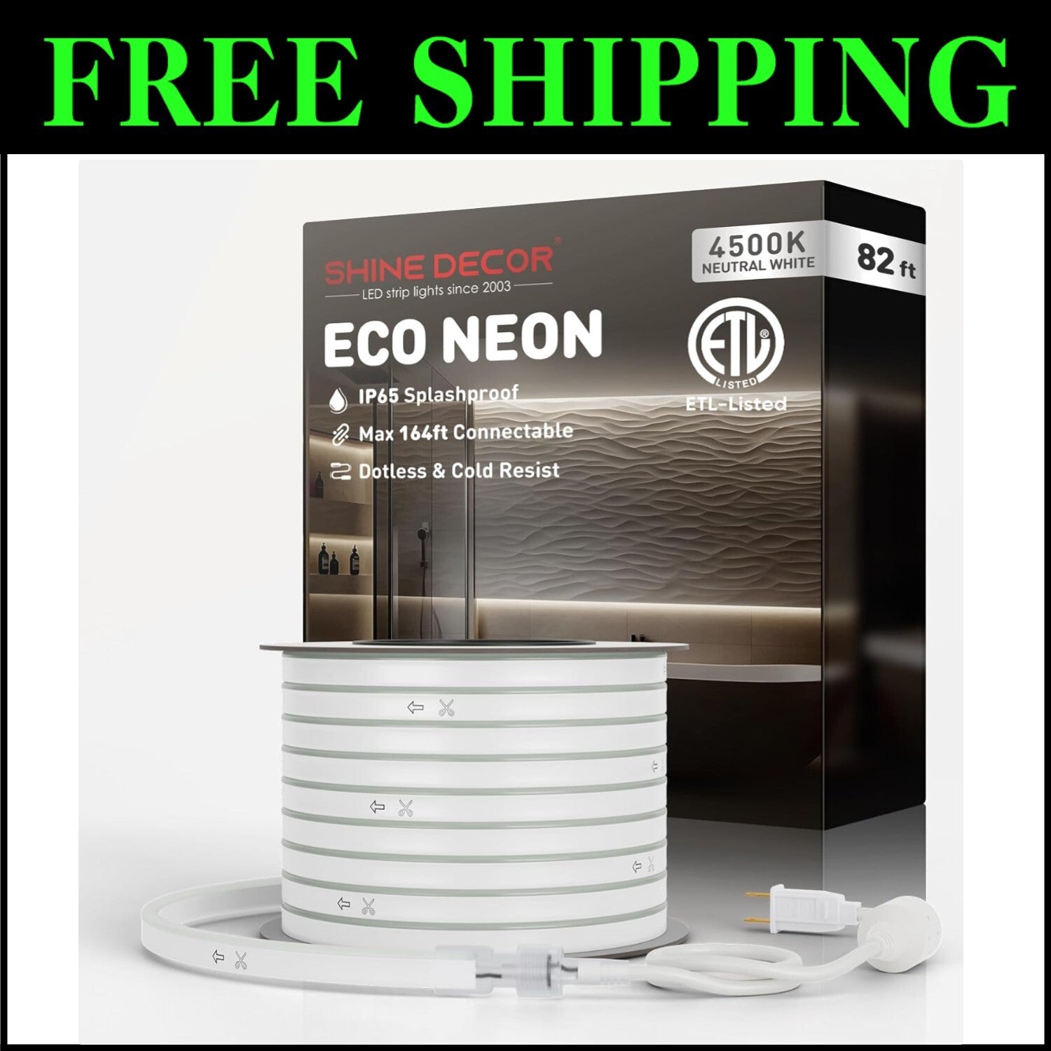 Bright 82FT LED Rope Lights, Connectable & IP65 Certified for Indoor/Outdoor Use