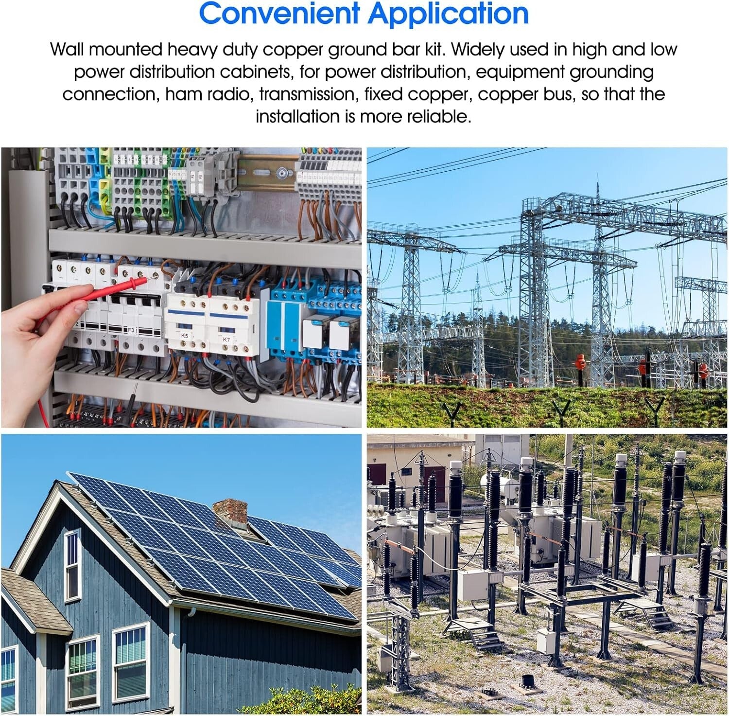 Premium 10" Copper Grounding Busbar Kit with Stainless Brackets and Insulators