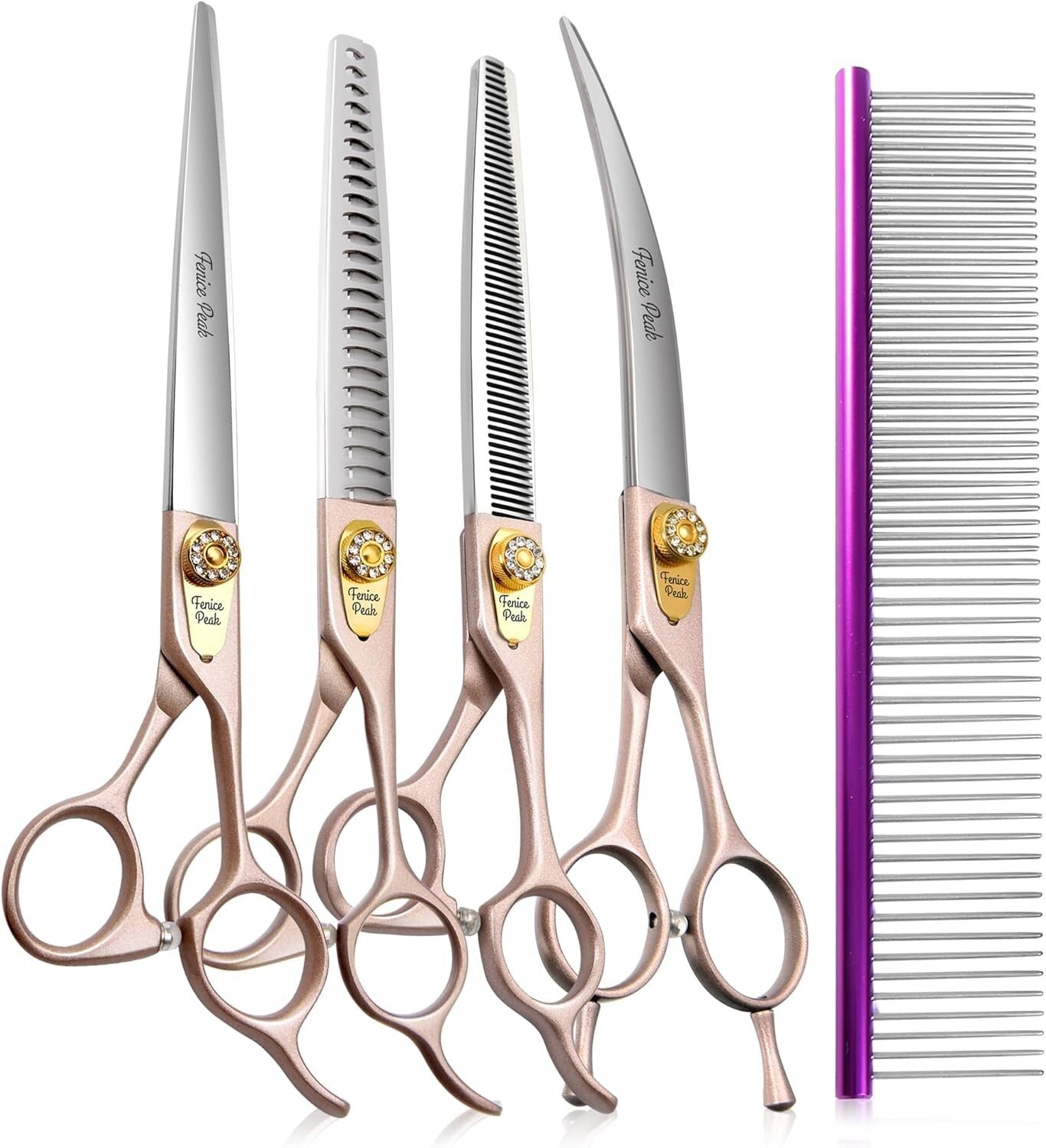 7'' Rose Gold Professional Dog Grooming Scissors Set - 4-Piece Stainless Steel