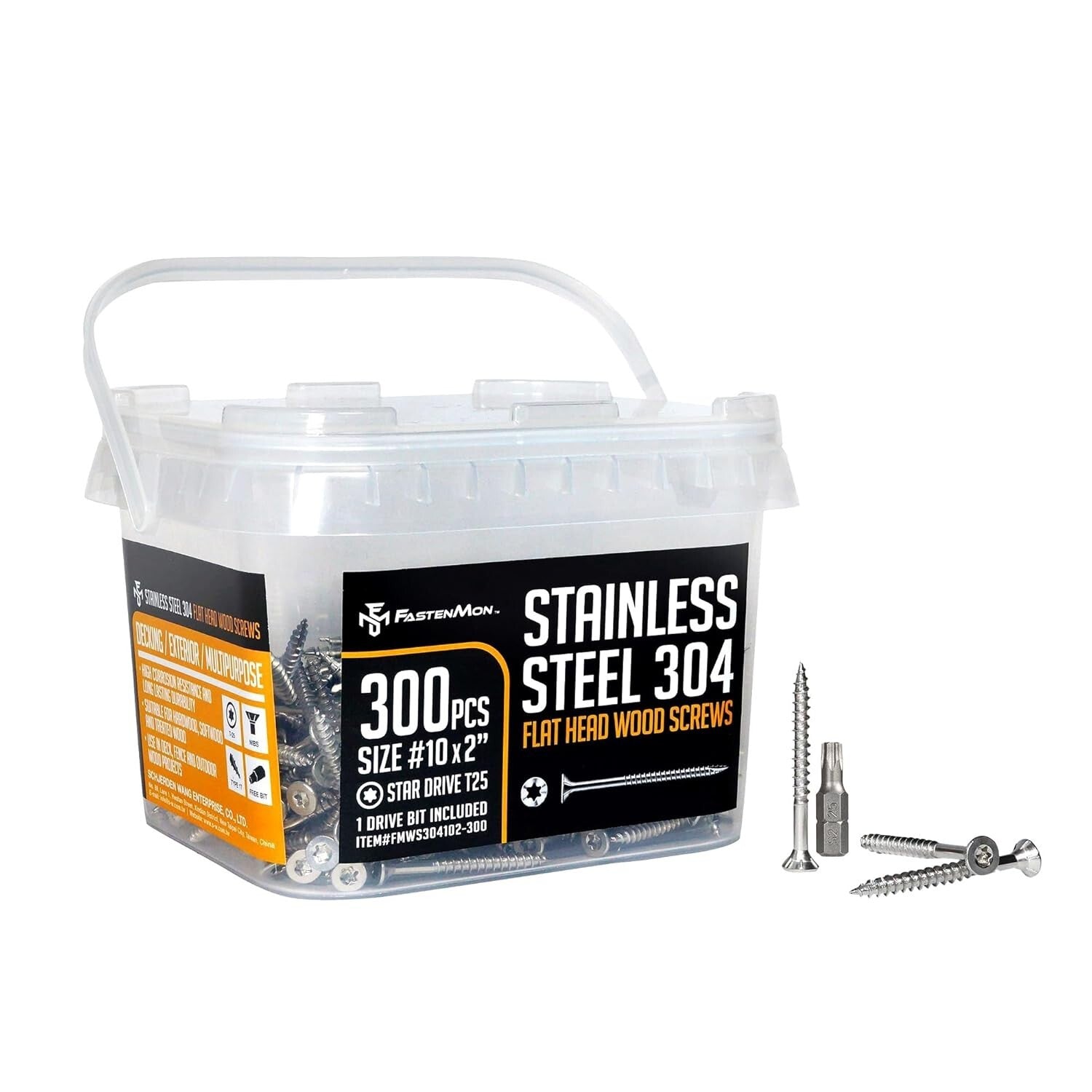 Versatile 300 PCS Stainless Steel Deck Screws - Flat Head with T25 Bit Included